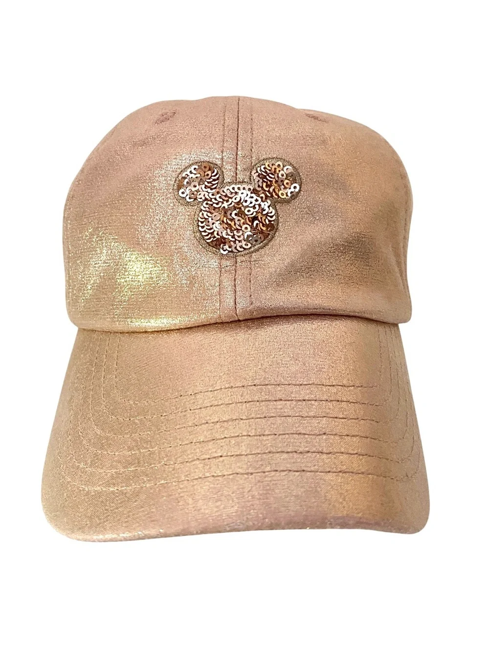 Disney Parks Rose Gold Metallic Baseball Hat with Sequin Mickey Patch